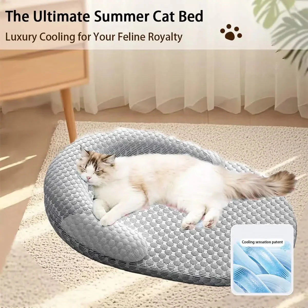 Cooling Cat Bed with Pillow for Indoor Cats, Washable Round Fluffy Pet Cushion