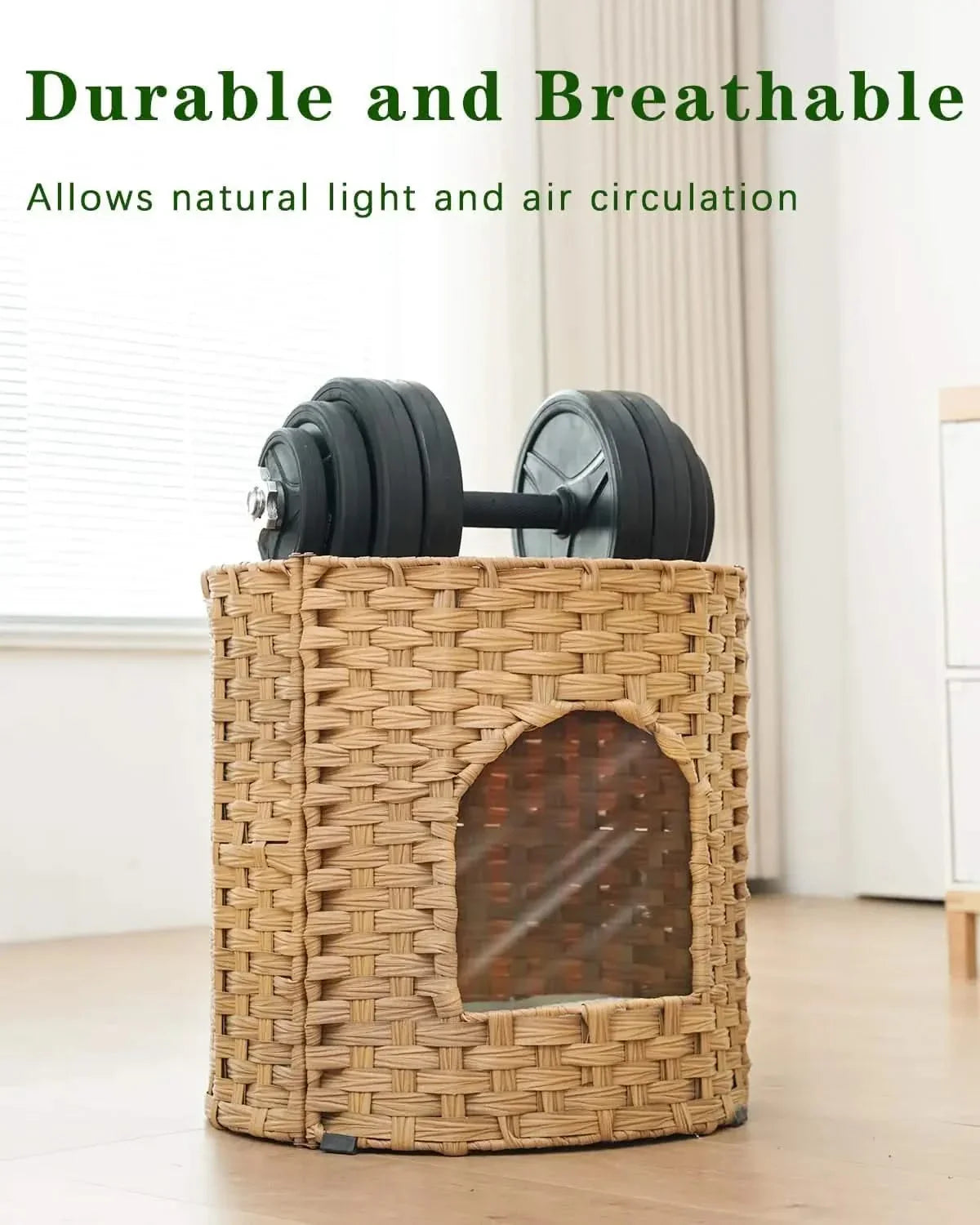 Premium Handwoven Rattan Cat House: Large Double Bed for Indoor Cats