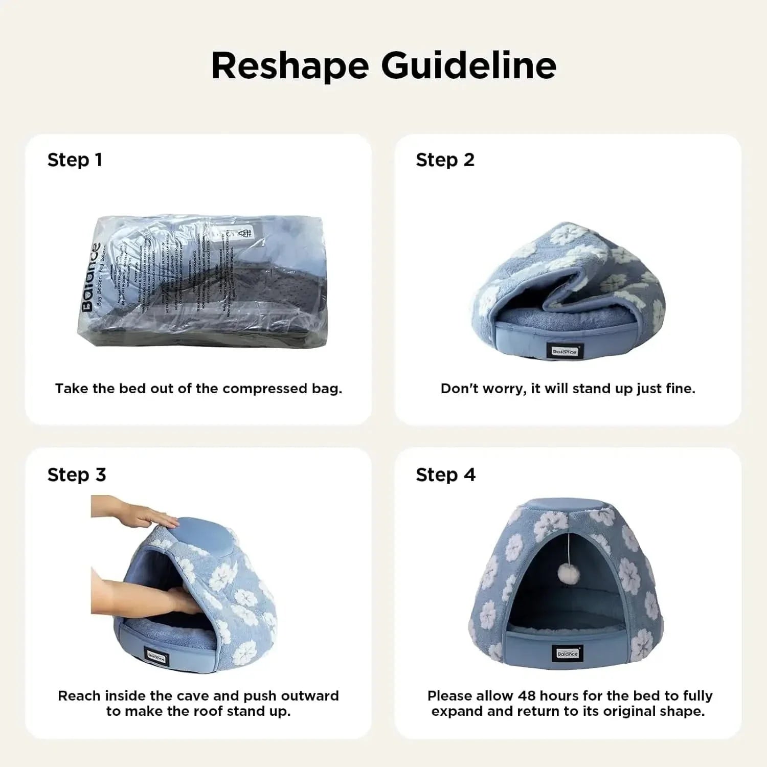 BALANCE Cozy 2-in-1 Plush Cat Bed Cave - Anti-Slip Den