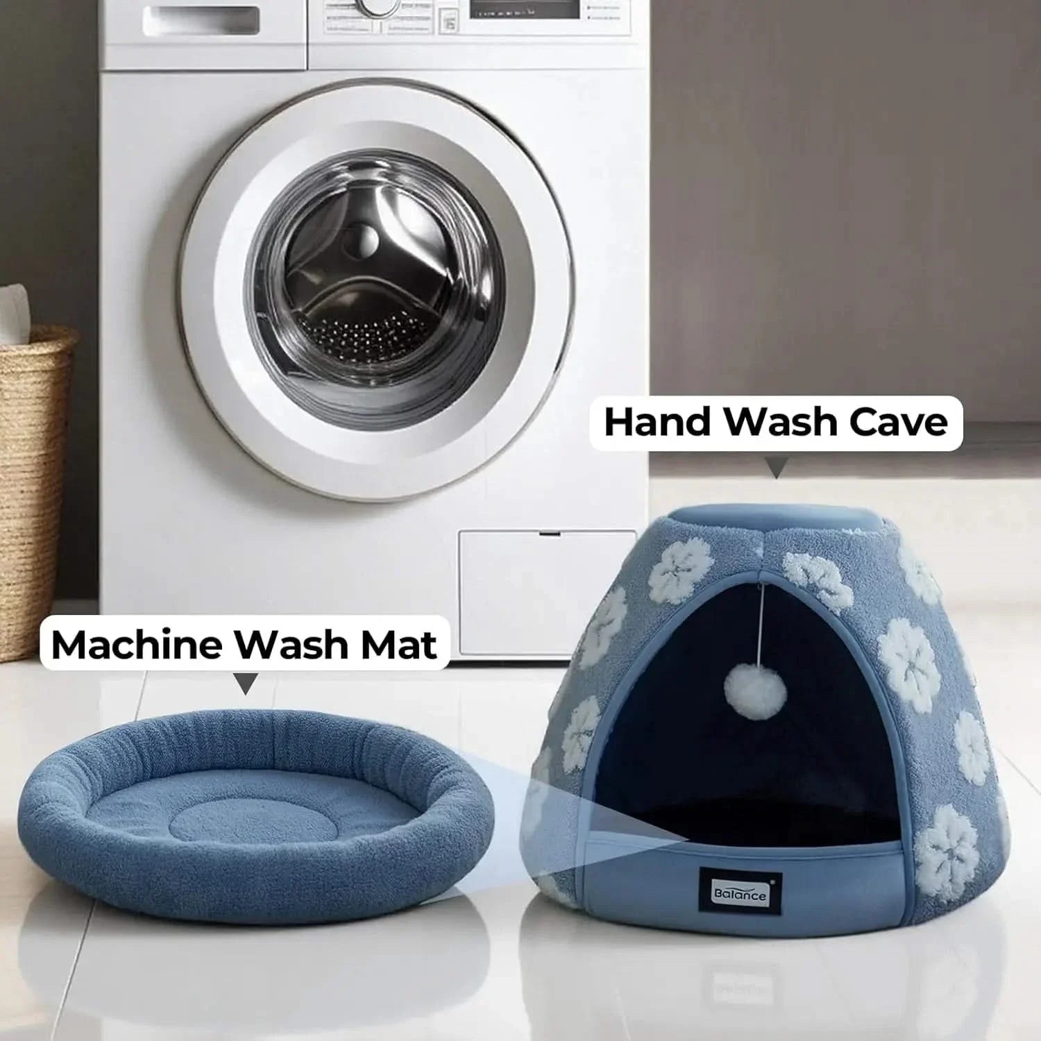 BALANCE Cozy 2-in-1 Plush Cat Bed Cave - Anti-Slip Den