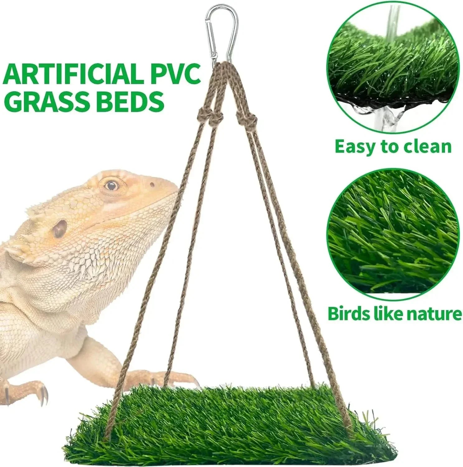 FlidRunest Large Green Soft Hammock for Bearded Dragons, Lizards & Reptiles