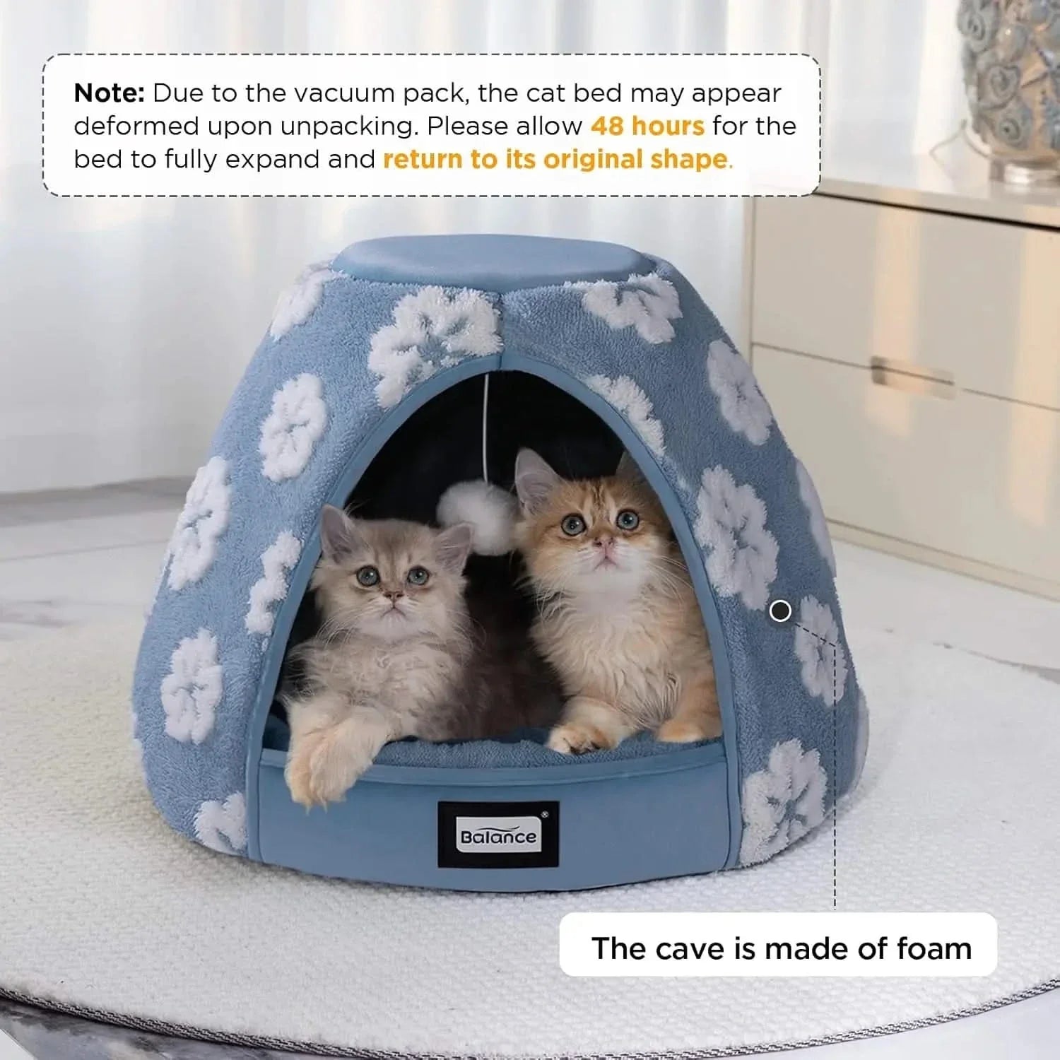BALANCE Cozy 2-in-1 Plush Cat Bed Cave - Anti-Slip Den