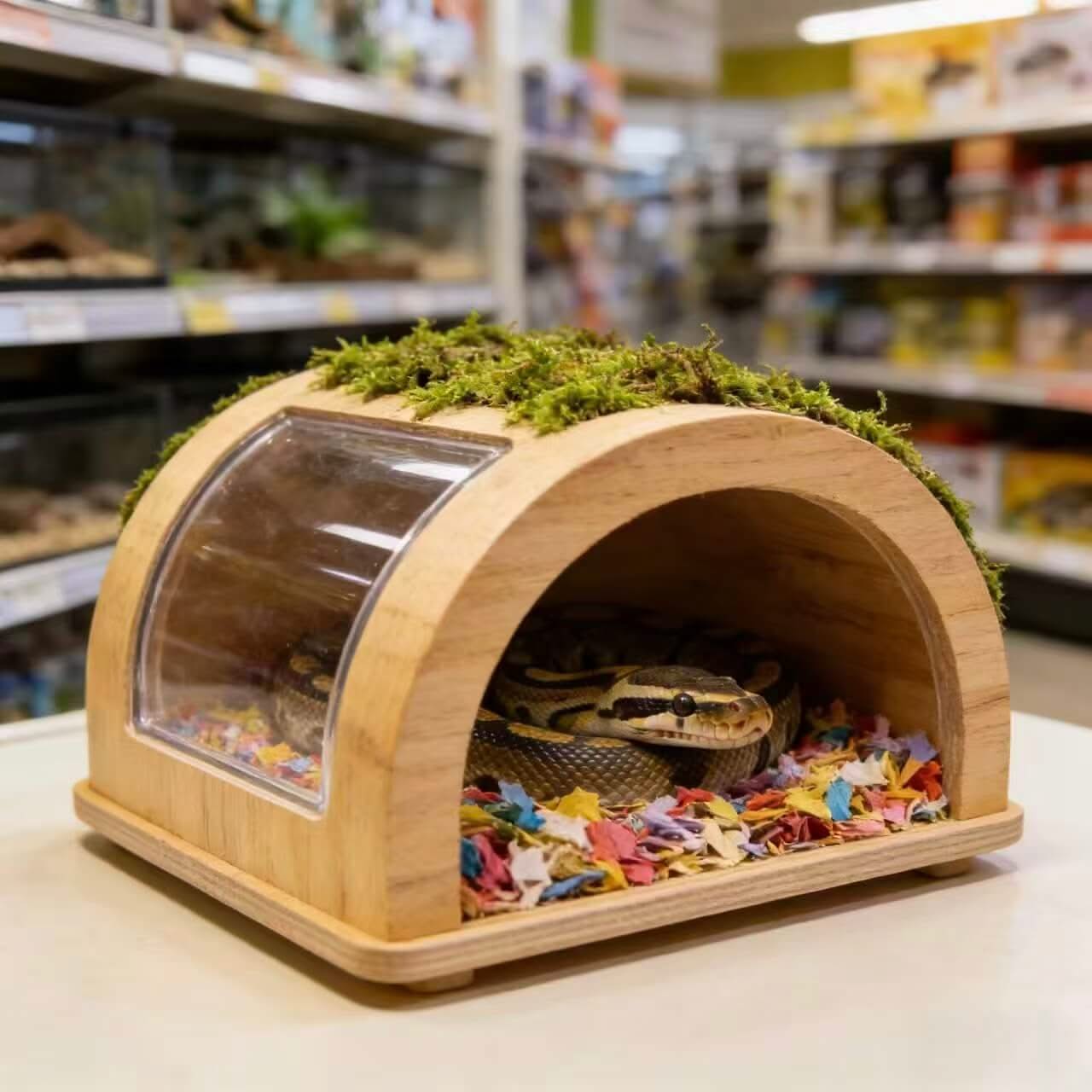 See-Through Wood & Moss Snake Hide: Ventilated, Colorful Bedding Space for Snakes