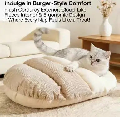 Cozy Dual-Texture Cat Bed: Beige & Cream, Plush Rest Space for Cats