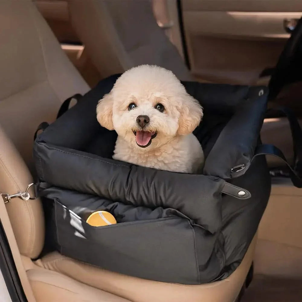 Car-Mount Pet Bed, Black, Padded, Storage Pocket, Dog Travel Rest Spot