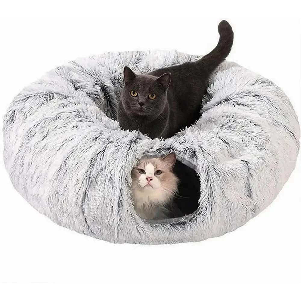 Cozy Plush Foldable Cat Tunnel Bed & Warm Nest Hideaway for Winter