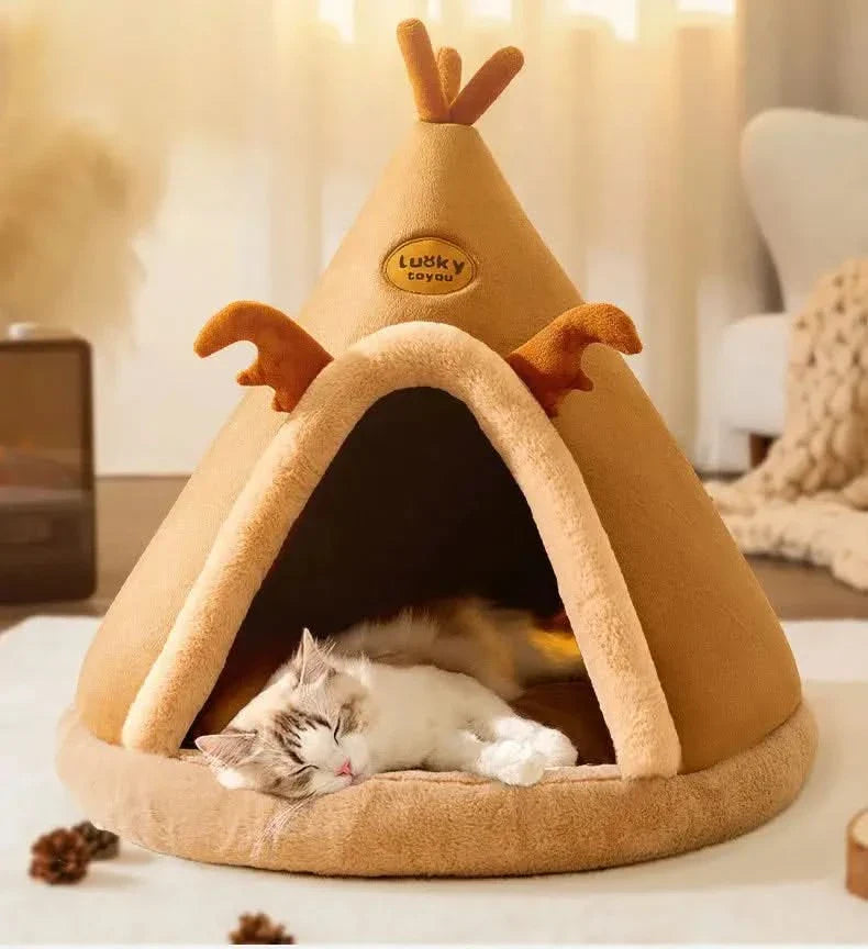 Cozy Pet Cave House Foldable Tent Soft Dog Bed Mongolian Yurt Nest