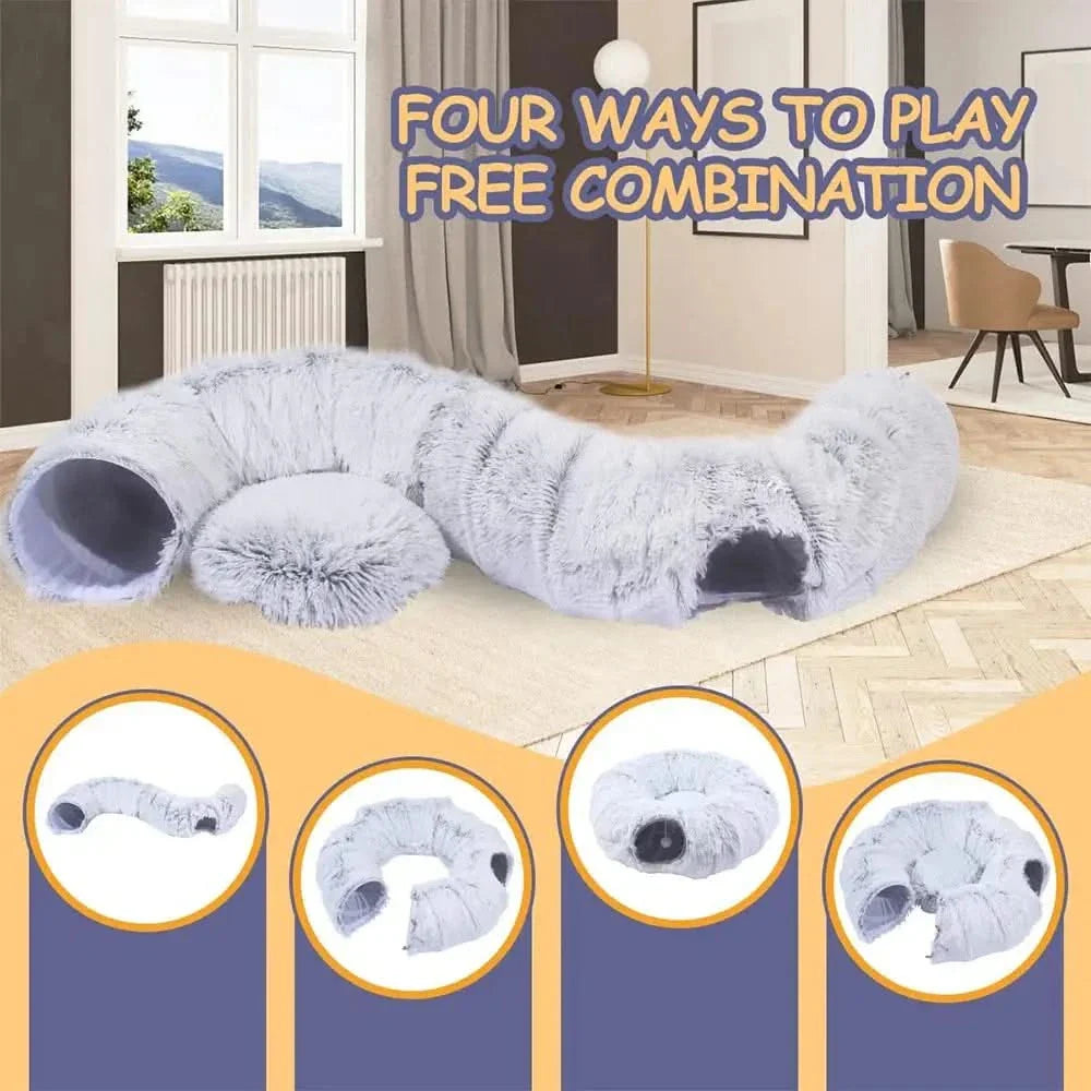 Cozy Plush Foldable Cat Tunnel Bed & Warm Nest Hideaway for Winter