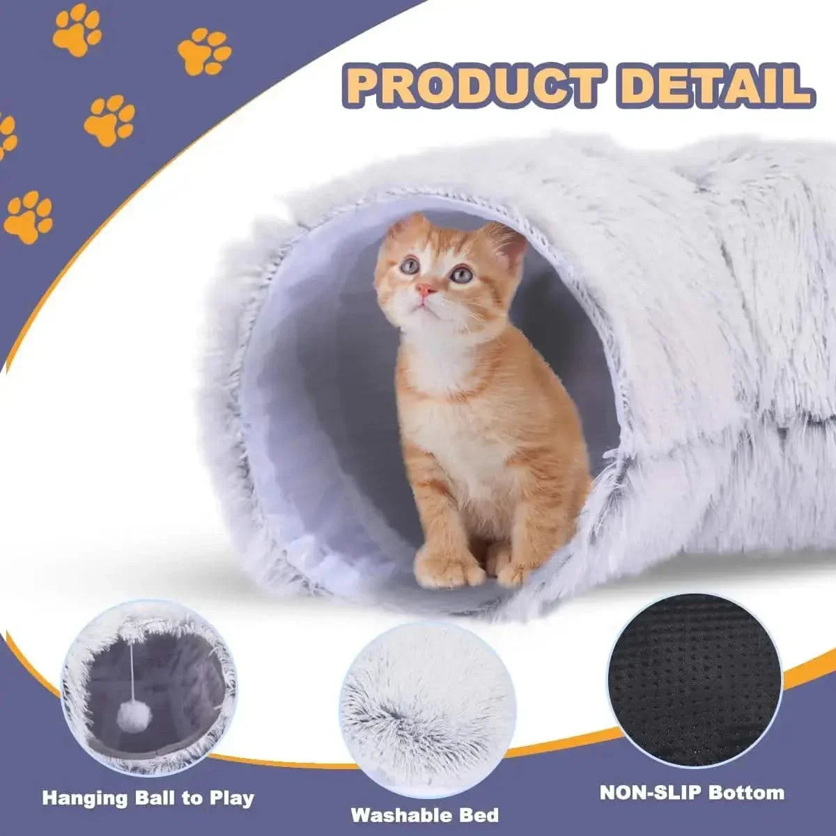 Cozy Plush Foldable Cat Tunnel Bed & Warm Nest Hideaway for Winter