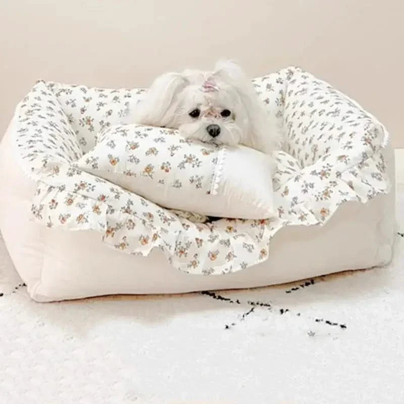 Chic Pure Cotton Pet House Bed, Detachable & Washable for Cats & Small Dogs