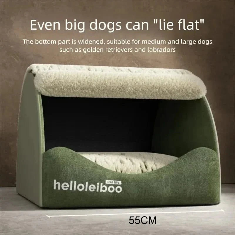 Cozy Semi-Enclosed Plush Dog House Bed for Warm Winter Comfort