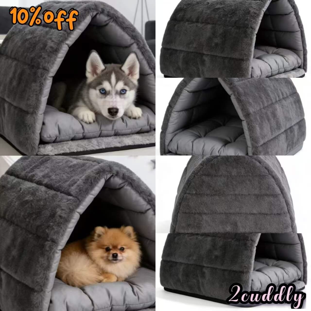 Private-Space Pet Bed for Dogs - Enclosed Grey, Warm Fleece, Cozy Cave