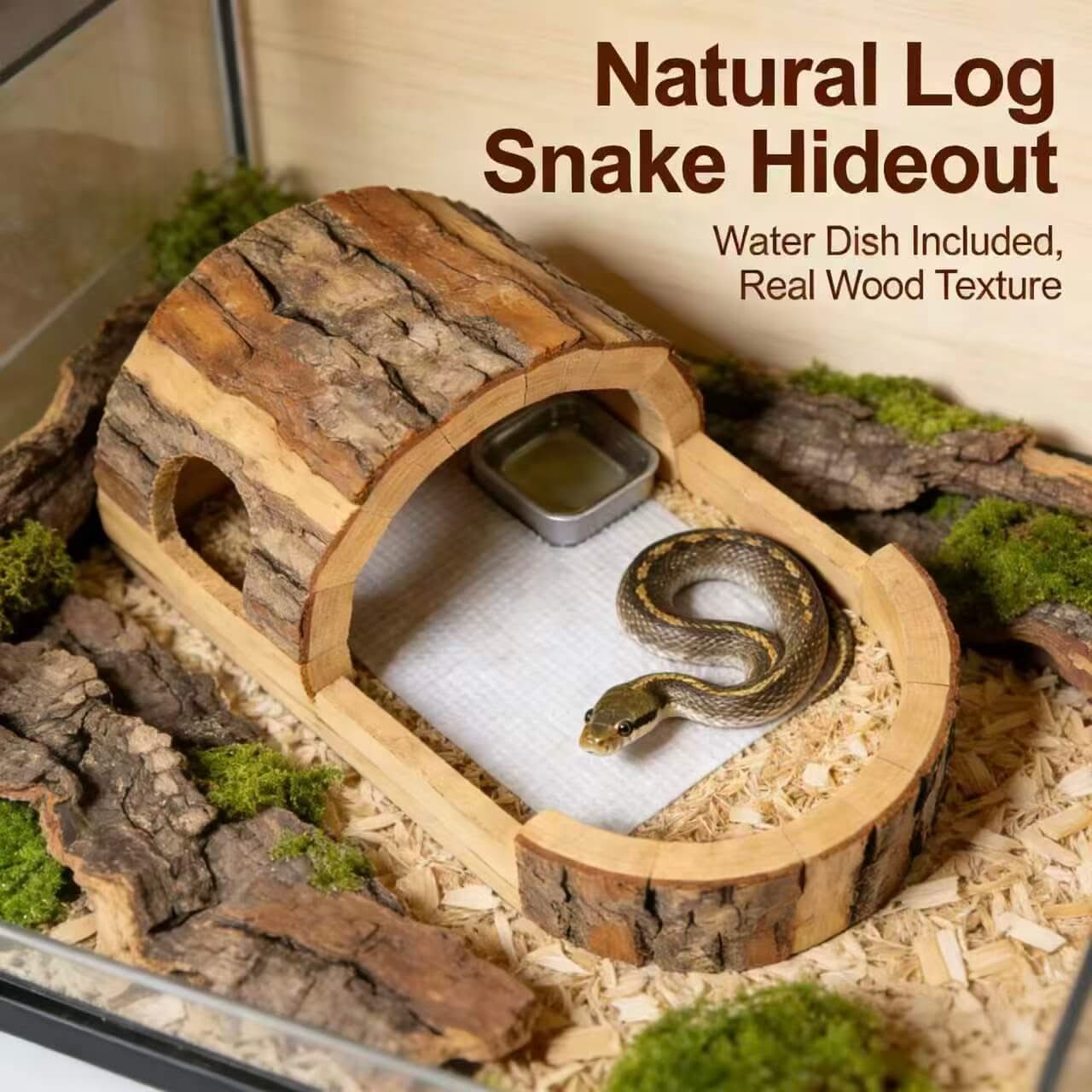 Natural Wood Bark Snake Hide: Built-in Water Dish, Cozy Space for Snakes