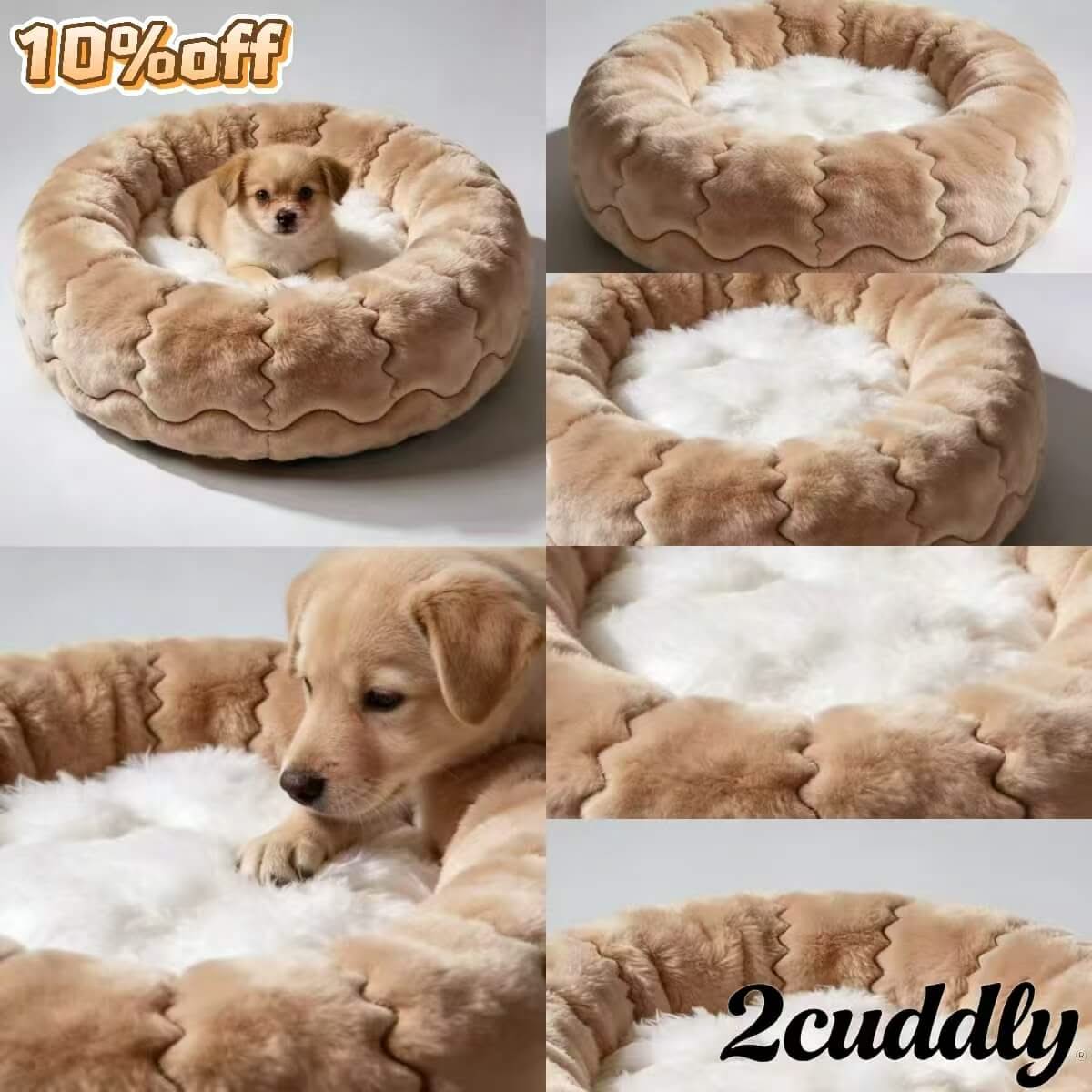 Soft Warm Wave Plush Pet Bed for Dogs - Beige, Cozy Cushion