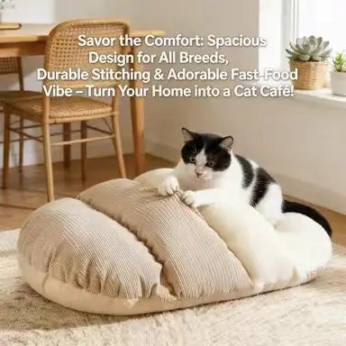 Cozy Dual-Texture Cat Bed: Beige & Cream, Plush Rest Space for Cats