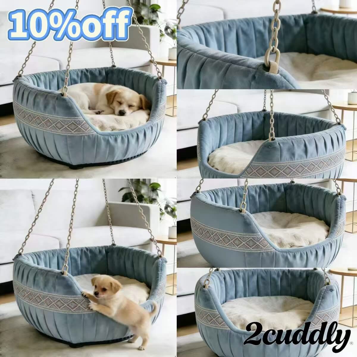 Dog Bed, Hanging Velvet Type, Blue, Plush Cushion, Modern Living Style, All-Season