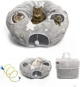 Luxurious Plush Interactive Donut Cat Tunnel Bed with Dual Peekaboo Holes